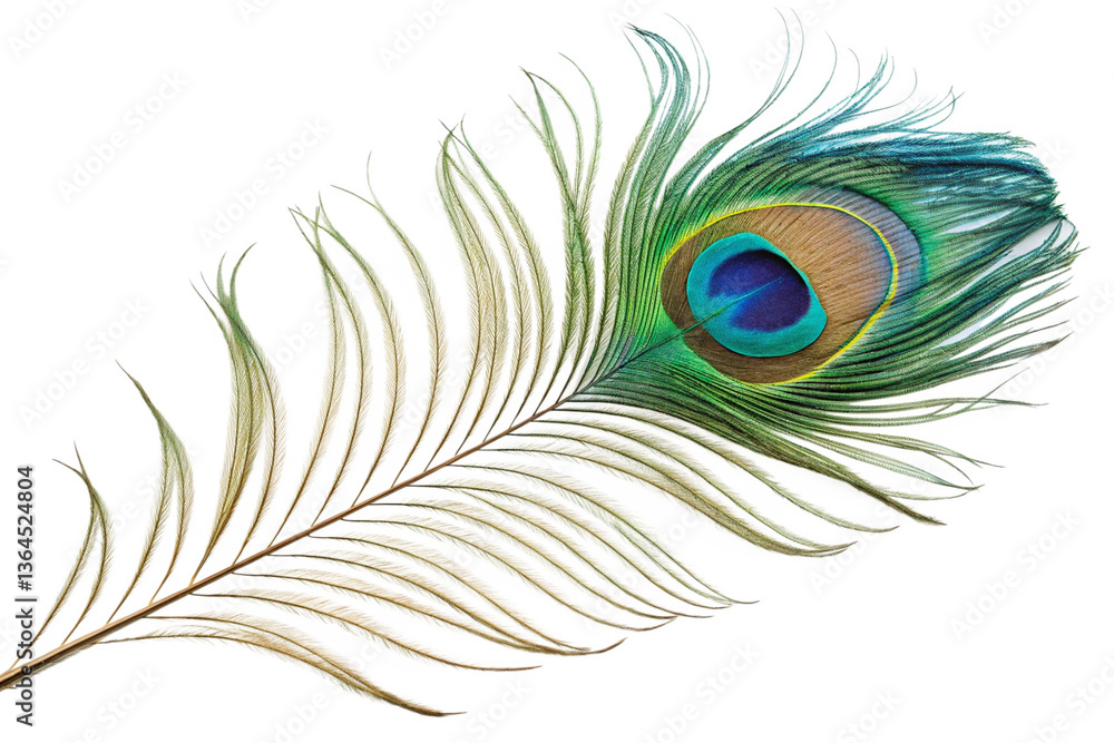 Obraz premium A Stunning Closeup of a Single Peacock Feather Isolated on Black Background