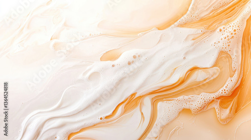 Abstract caramel milk texture with smooth swirls and bubbles, creating warm and inviting atmosphere. Perfect for backgrounds and designs