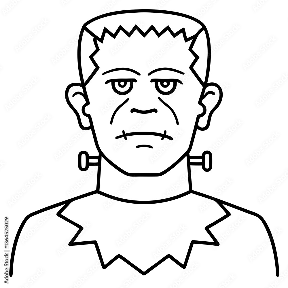 Frankenstein's monster with bolts on the neck line art vector illustration Frankenstein's monster with bolts on the neck line art vector illustration