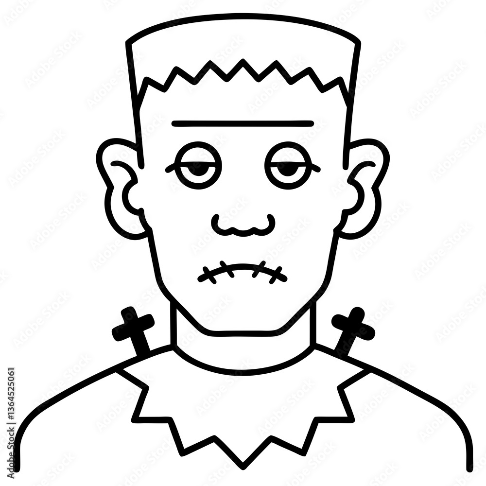 Obraz premium Frankenstein's monster with bolts on the neck line art vector illustration