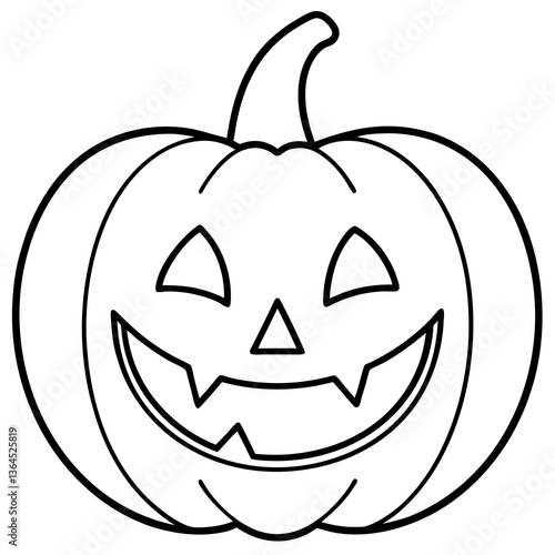 Grinning jack o lantern with vampire teeth line art vector illustration