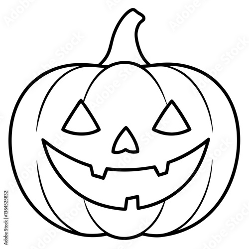 Grinning jack o lantern with vampire teeth line art vector illustration