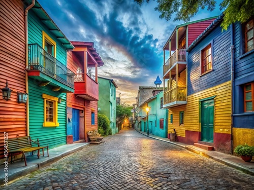 Vibrant Caminito Street, La Boca, Buenos Aires: Colorful Houses and Cobblestone Lane