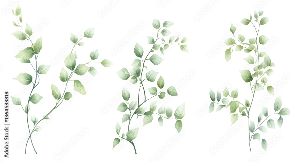 Delicate botanical illustrations featuring graceful green stems and leaves, perfect for natural or artistic themes. Delicate botanical illustrations featuring graceful green stems and leaves, perfect for natural or artistic themes.
