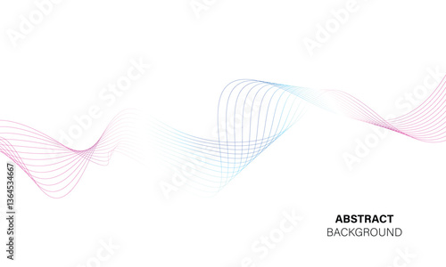 Abstract glowing waves line blue purple on white soft background design.
