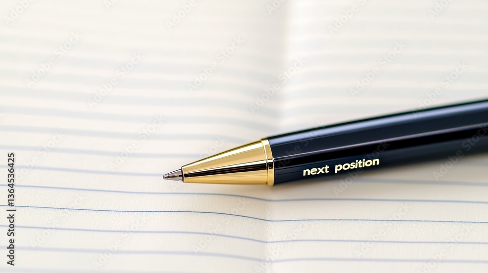 A sleek pen rests on lined paper, with A sleek pen rests on lined paper, with