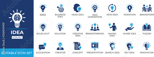 Idea icon set. Solid editable icon collection.