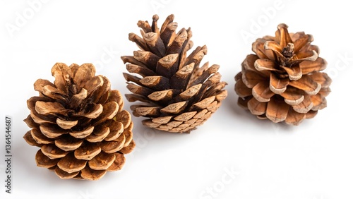 Set of Pinecones with a Rustic Texture, Isolated on a White Background, ideal for seasonal and rustic decor, High-Quality Nature-Inspired Decoration Stock Photo