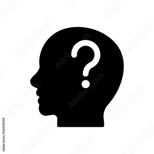 Icon of a human head in black color with a question mark, unknown person or looking for a solution