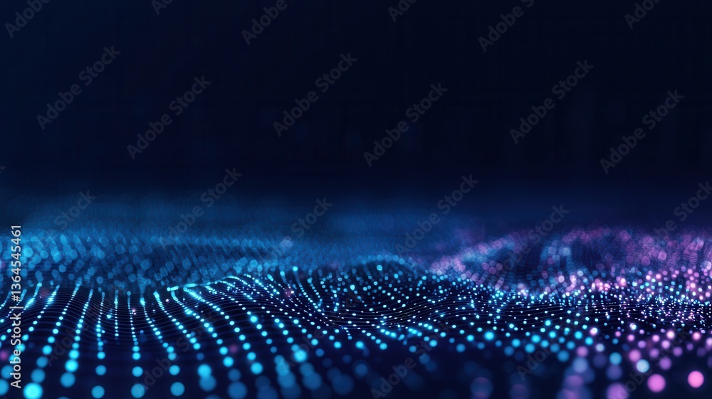 Fototapeta premium Futuristic and abstract background with a dynamic wave of glowing particles and digital data visualization Conceptual image representing technology science