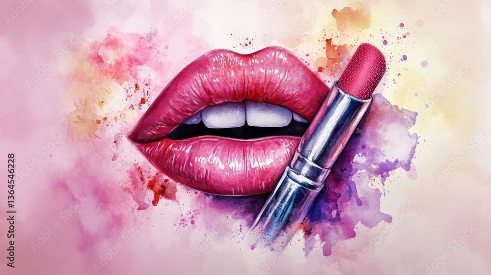 Obraz premium Lipstick. Watercolor Beauty and cosmetics background. Vector illustration.