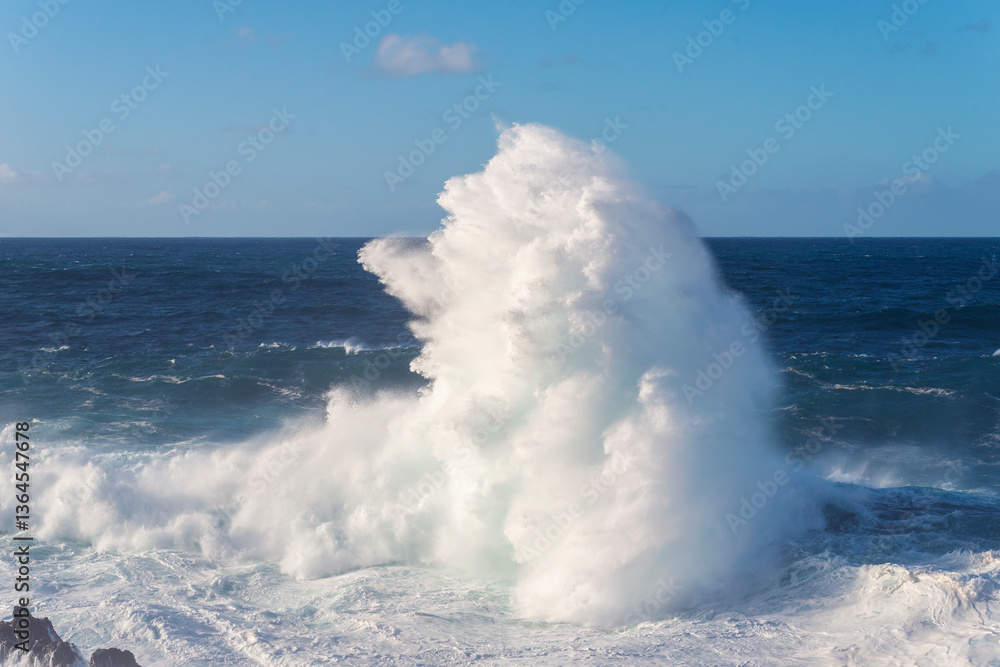 Big powerful storm waves in Porto Moniz, on the Madeira Atlantic coastline