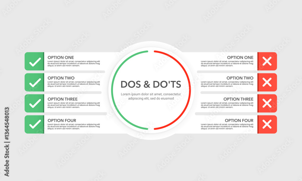Infographic design template compare 4 options do or don't for business. Business presentation, Strategy and Planning, Vector Illustration.