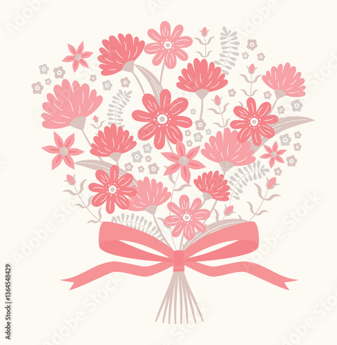 母の日に贈る手書きイラスト：かわいいカーネーションのブーケと花束の真四角アート_白背景バナー