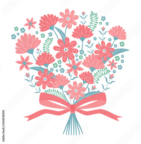 母の日に贈る手書きイラスト：カラフルでかわいいカーネーションのブーケと花束の真四角アート_白背景バナー