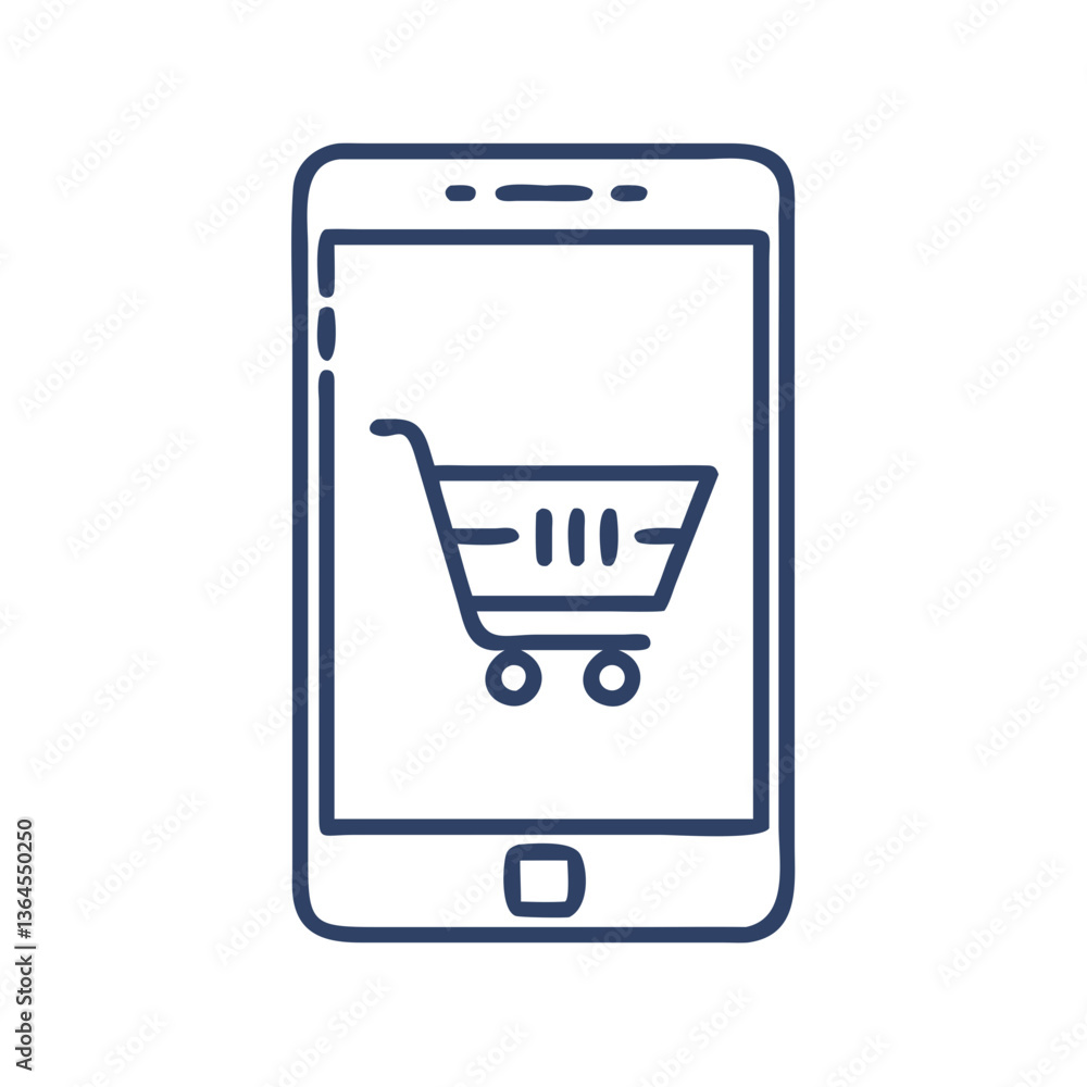 Mobile shopping cart icon in flat line style Mobile shopping cart icon in flat line style