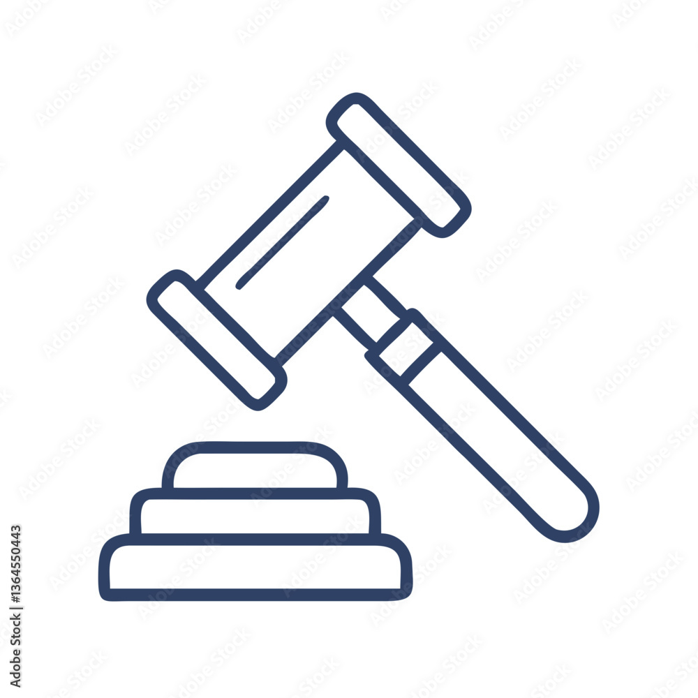 Auction gavel icon on base in flat line style Auction gavel icon on base in flat line style