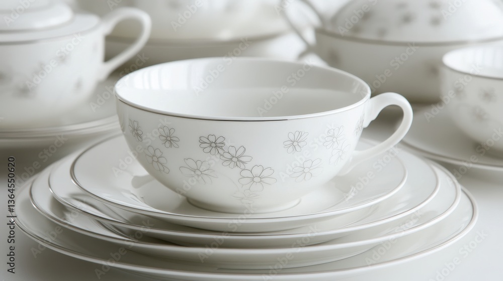 Elegant White Tableware with Floral Design for Dining and Events Elegant White Tableware with Floral Design for Dining and Events