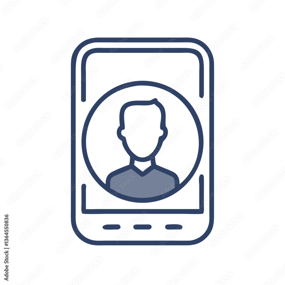Mobile phone with user profile icon in outline style Mobile phone with user profile icon in outline style