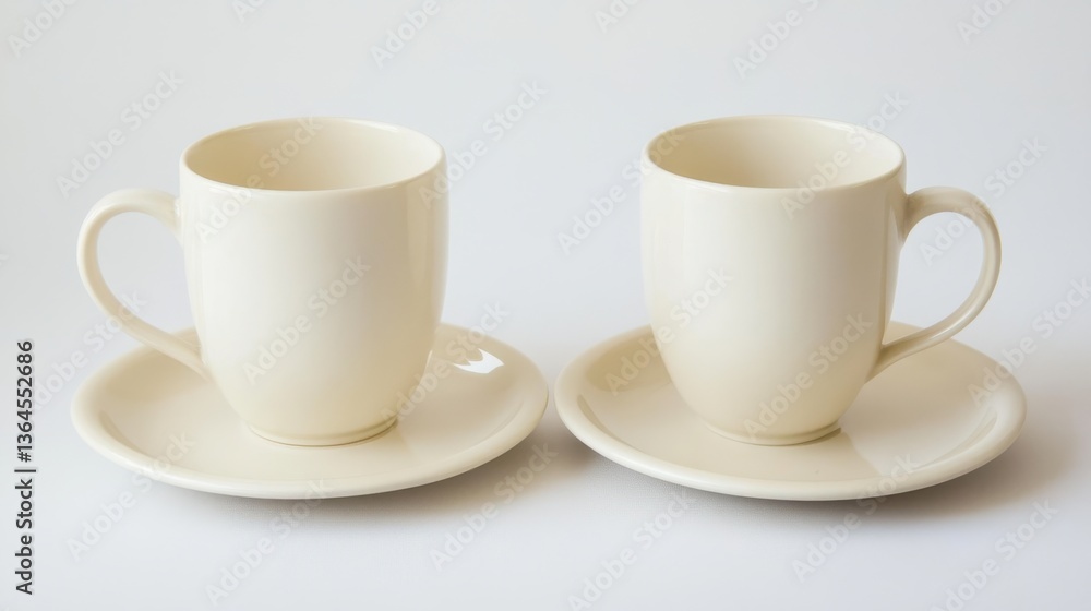 Elegant Creamy White Cups on Simple Saucer Minimalist Style Elegant Creamy White Cups on Simple Saucer Minimalist Style