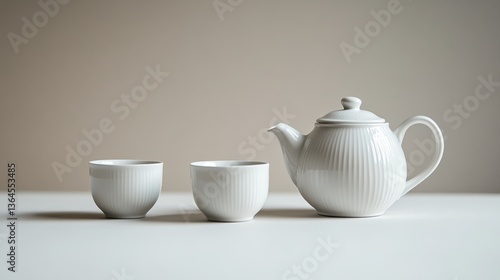 Wallpaper Mural Elegant White Teapot with Two Matching Cups on a Minimalist Surface Torontodigital.ca
