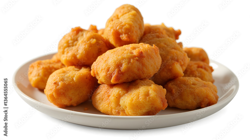 Crispy Golden Fried Chicken Nuggets on White Ceramic Plate Crispy Golden Fried Chicken Nuggets on White Ceramic Plate