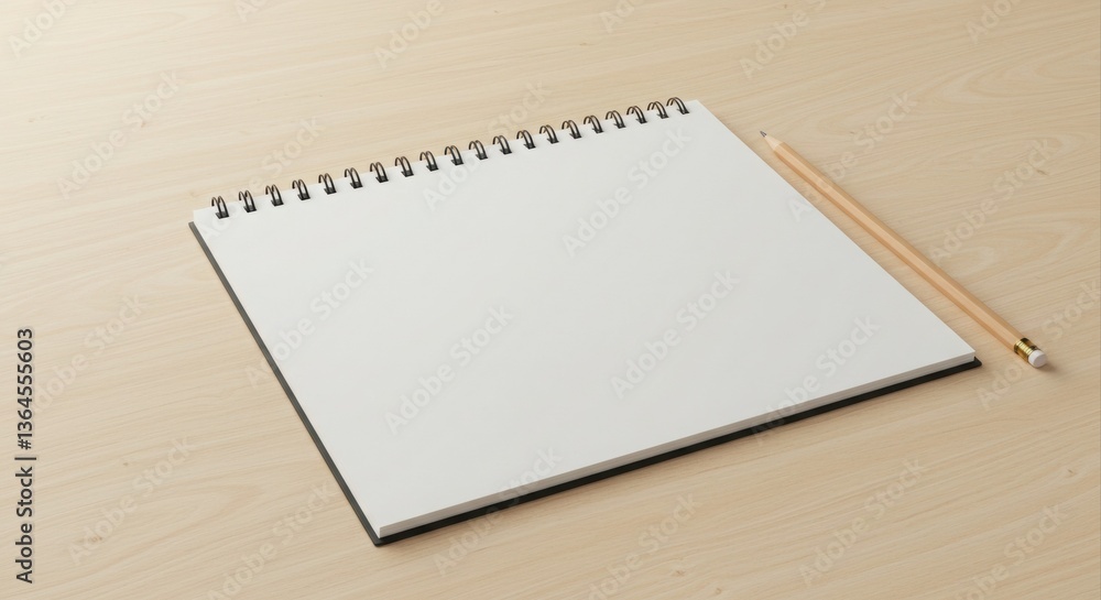 Blank spiral notebook and pencil on wood Blank spiral notebook and pencil on wood