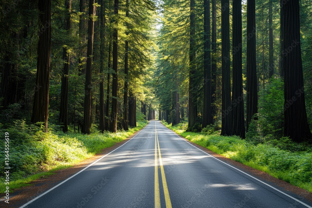 Naklejka premium A quiet road through dense forest