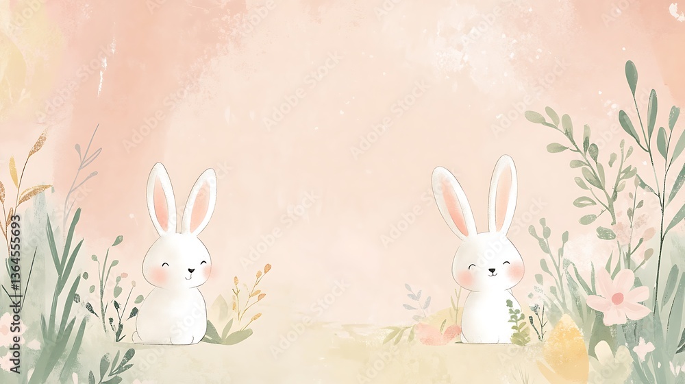 Cute bunnies in spring garden. Cute bunnies in spring garden.