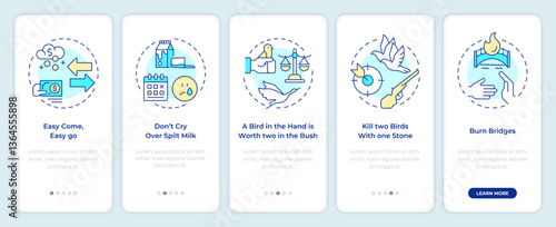 Decisions making onboarding mobile app screen. Responsibility, efforts. Walkthrough 5 steps editable graphic instructions with linear concepts. UI, UX, GUI. Montserrat SemiBold, Regular fonts used
