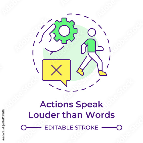 Actions speak louder than words multi color concept icon. Work process, personal efficiency. Round shape line illustration. Abstract idea. Graphic design. Easy to use in infographic, presentation