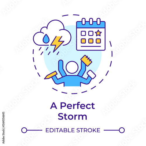 Perfect storm multi color concept icon. Critical event, scenario. Planning, control. Round shape line illustration. Abstract idea. Graphic design. Easy to use in infographic, presentation