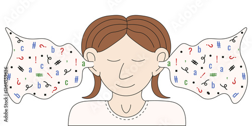 Simple doodle Mental Health vector illustration. The ability of memory to memorize information. A concept goes in one ear and out the other. EPS 10