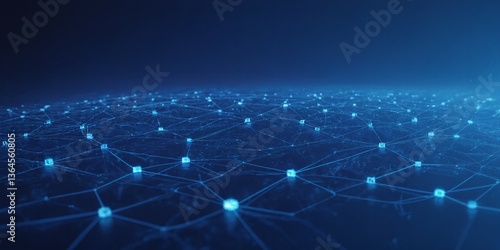 Virtuelles Netzwerk aus leuchtenden Datenknoten und Verbindungen in einem weitläufigen digitalen Informationsraum