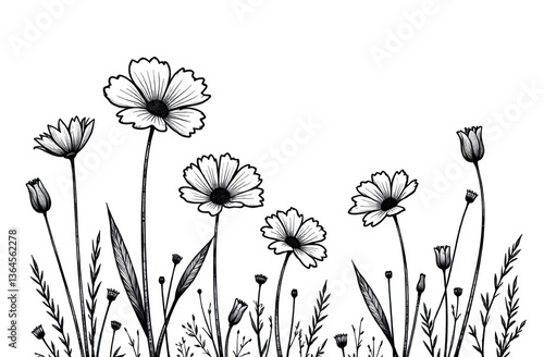 coloring book for adults with summer wild meadow flowers