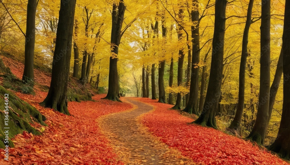 Fototapeta premium Autumn path in a colorful forest park