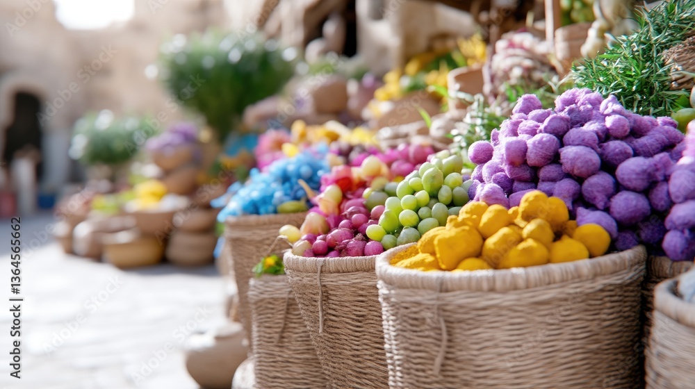 Fototapeta premium Colorful market stalls with vibrant fruits and flowers