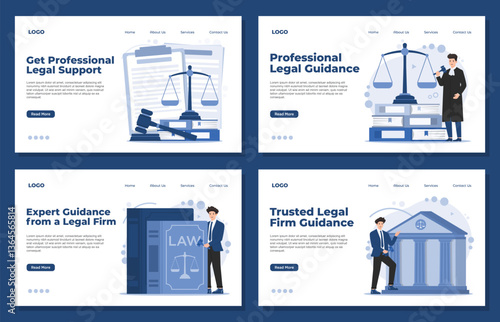 Landing page template Illustration of law and justice concept with lawyer consulting, legal advice, and courtroom scene judge hammer Legal advice