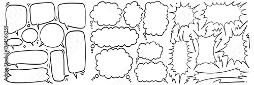 Hand drawing vector illustrations. Set of hand drawn line speech bubbles. Speech balloon, chat bubble art vector line speech bubbles for apps and websites.
