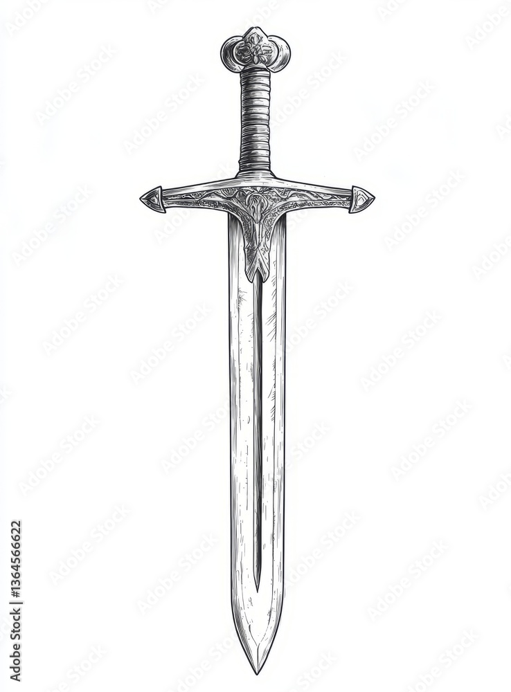 ornamental sword with a decorative hilt, showcasing elegance and craftsmanship sketch engraving ornamental sword with a decorative hilt, showcasing elegance and craftsmanship sketch engraving