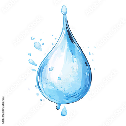 Vibrant Blue Water Drop Design Splashing Liquid Illustration