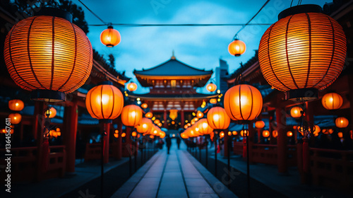Wallpaper Mural  temple and city with a traditional paper lantern festival Torontodigital.ca