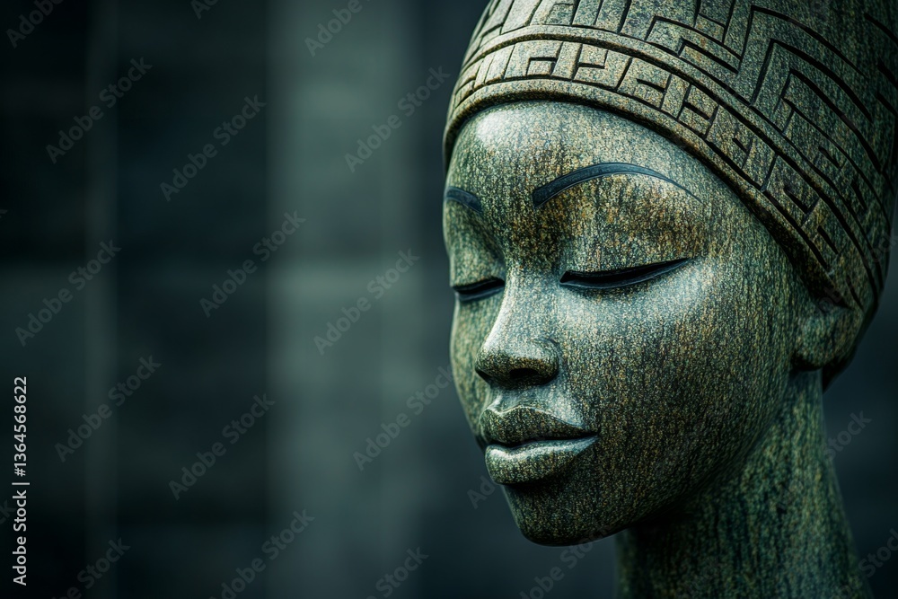 A highly polished Springstone sculpture of an African woman face, reflecting light beautifully A highly polished Springstone sculpture of an African woman face, reflecting light beautifully