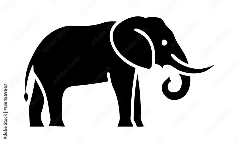 Fototapeta premium Black Silhouette of an Elephant with Raised Trunk