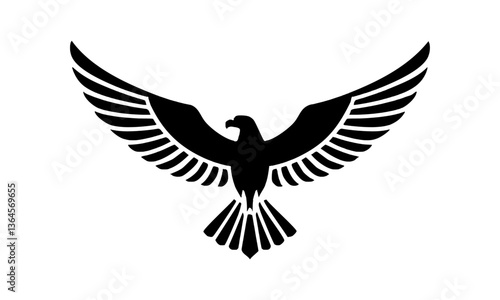 Black Silhouette of a Flying Eagle with Outstretched Wings