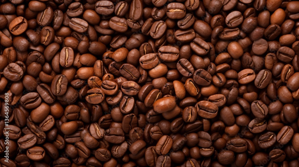 Naklejka premium 茶色い敷き詰められたコーヒー豆を俯瞰したテクスチャー