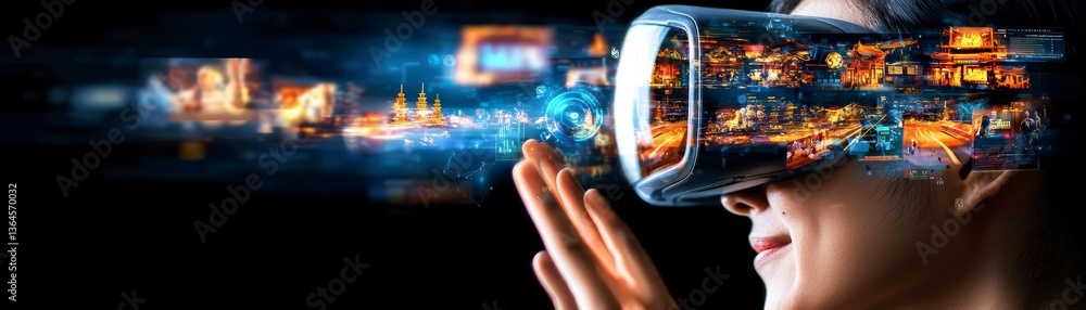 Fototapeta premium Virtual reality experience unleashing imagination digital world interactive content futuristic environment engaging viewpoint