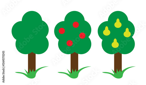 Three trees on a white background with a harvest,