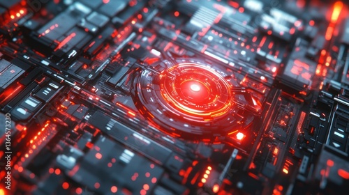 Abstract Futuristic Technology: Glowing Red Circuitry