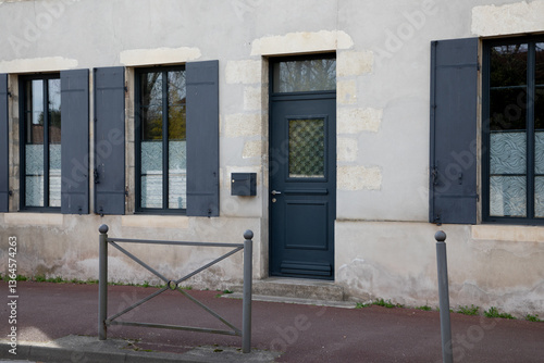 door metal entrance restored grey house facade entrance gray modern paint of street city home